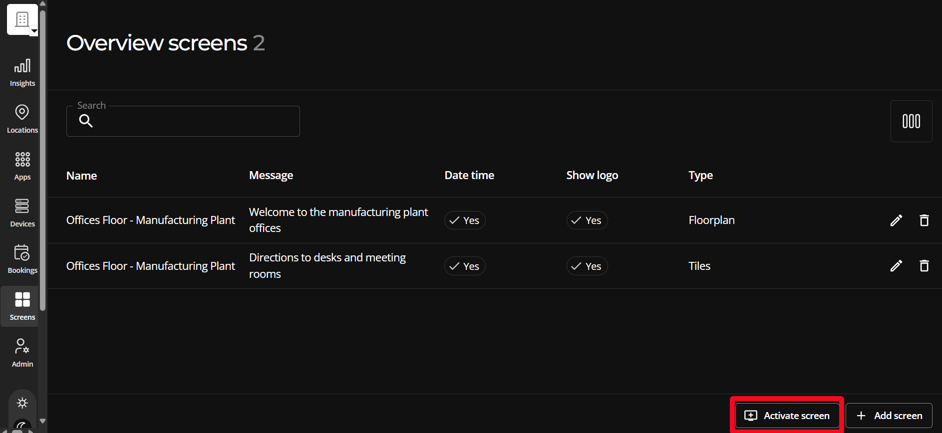 Updating and editing screen
